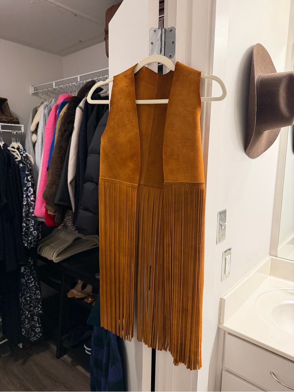 Suede Fringe Vest - Tan Brown